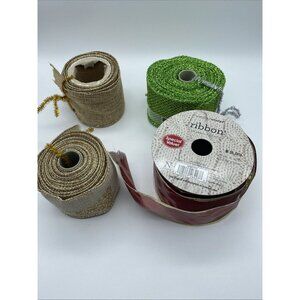 4 Piece Lot -2.5" Wired Ribbon Christmas Holiday Red Green Gold